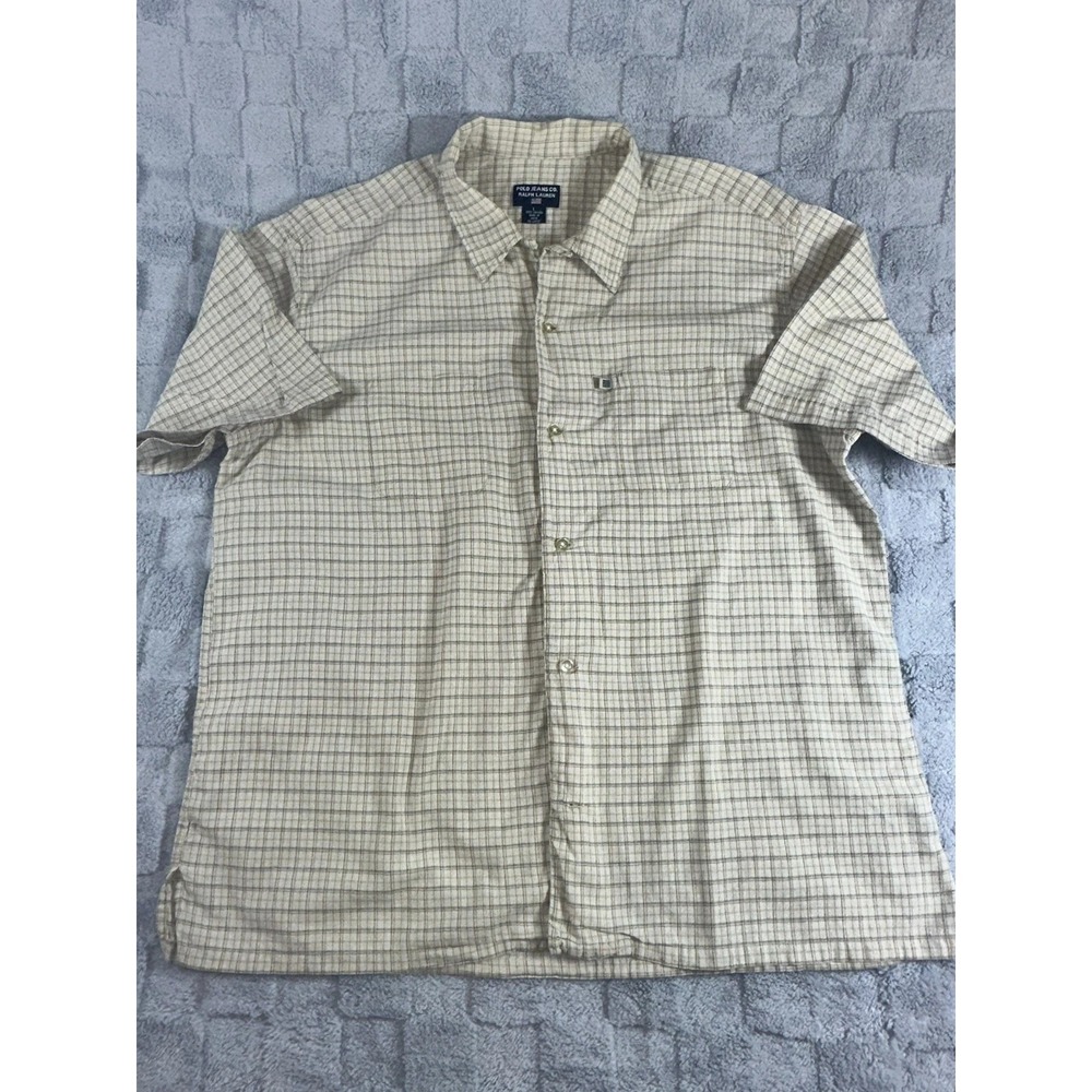 Ralph Lauren Jeans Co VTG Shirt Mens Size Large Brown Short Sleeve Button Down